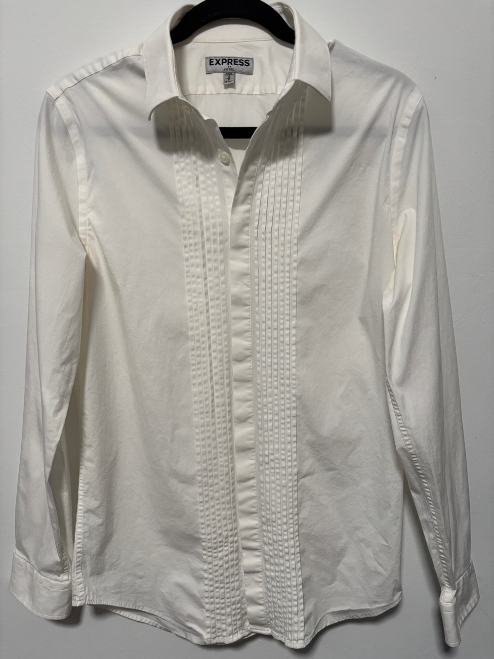 Express white button-up shirt,  pleated tuxedo bib mens shirt S